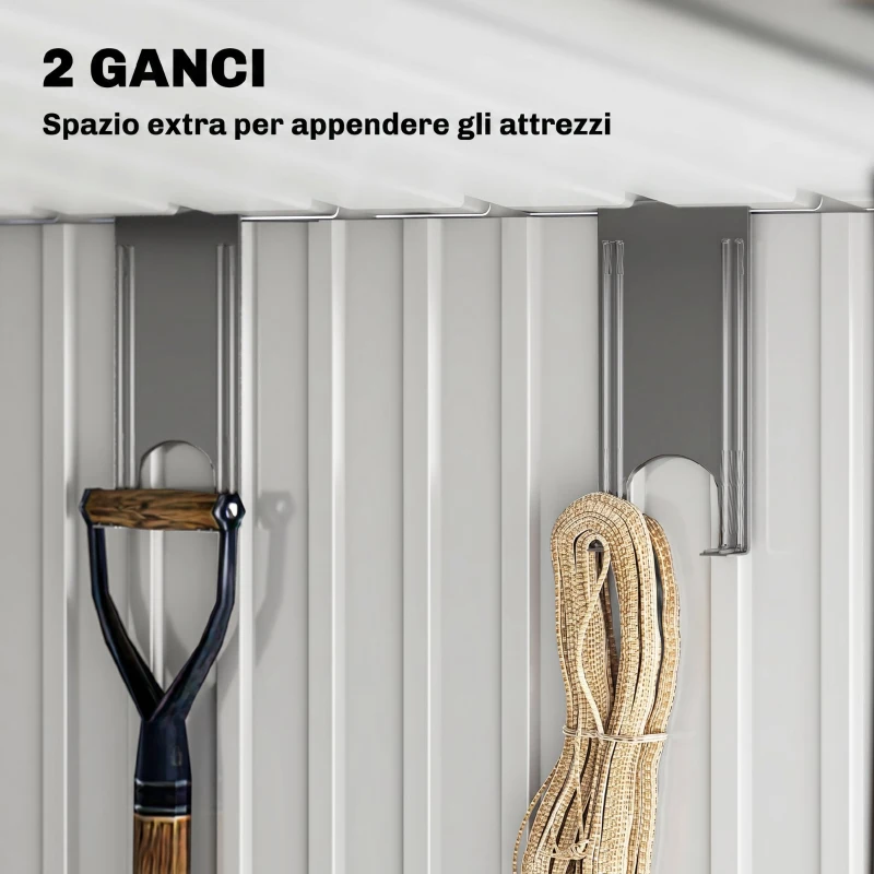 Outsunny Casetta da Giardino Porta Attrezzi con 4 Finestre e 2 Ganci, in Acciaio Zincato, 195x122x181.5 cm, Grigio