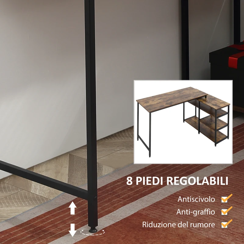 HOMCOM Scrivania Angolare con Scaffale a 3 Ripiani in Stile Industriale, 135x90x79 cm, Marrone e Nero