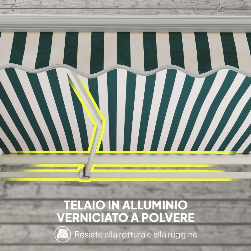 Outsunny Tenda da Sole a Bracci Avvolgibile a Manovella in Metallo e Alluminio, 4x2.5m, Verde e Bianco
