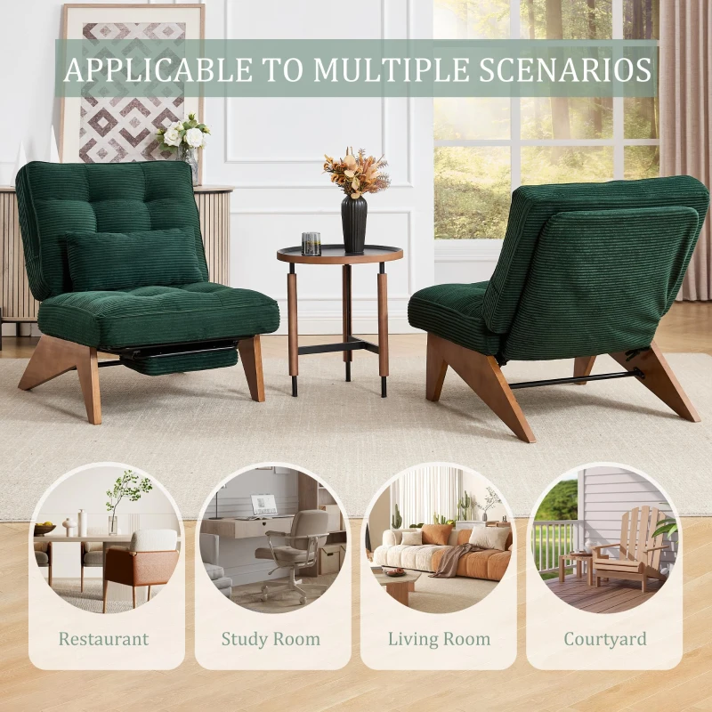 Cozy Reclining Accent Chair with Foldable Ottoman and Lumbar Pillow, Soft Adjustable Lounger for Living Room, 127L x 73W x 90H cm, Emerald