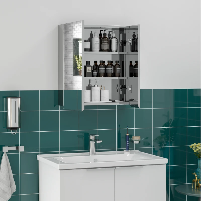 kleankin Bathroom Mirror Cabinet, Wall Mounted Medicine Cabinet with Hinged Door, Storage Shelves for Laundry Room