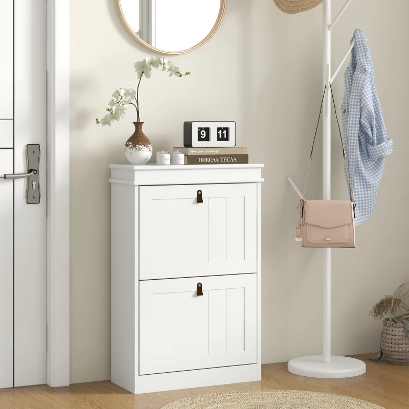 HOMCOM Móvel Sapateira Branco Sapateira Estreita com 2 Portas e Prateleira Ajustável para 10 Pares de Sapatos 54x24x82,5 cm Branco
