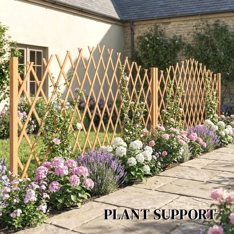 Outsunny 2 Pack Expanding Fence Panels, Wooden Freestanding Garden Fence with Stable Feet, 180 x 30 x 103cm, Brown