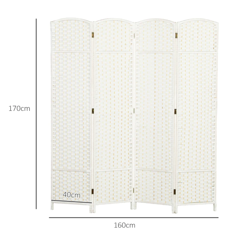 HOMCOM Biombo de 4 Painéis Separador de Ambientes Dobrável 160x170 cm para Sala de Estar Dormitório Escritório Branco