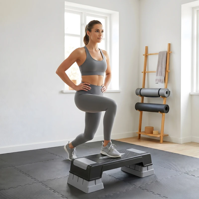 SPORTNOW Stepper Fitness Aérobic 3 Niveaux, Hauteur Réglable 12/17,5/22,5 cm, Surface Antidérapante, Charge 250 kg, Gris