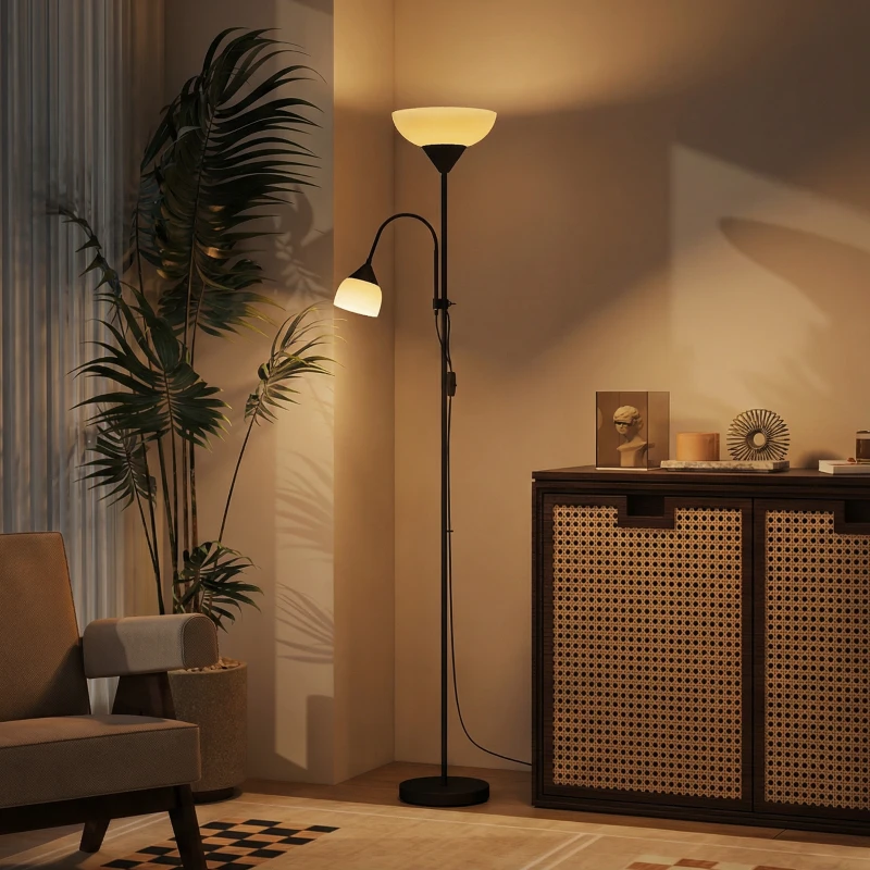 HOMCOM Uplighter, Mutter-und-Kind-Stehlampe, hohe Lampe mit 3 Farbtemperaturen und flexiblem Schwanenhals, Schwarz