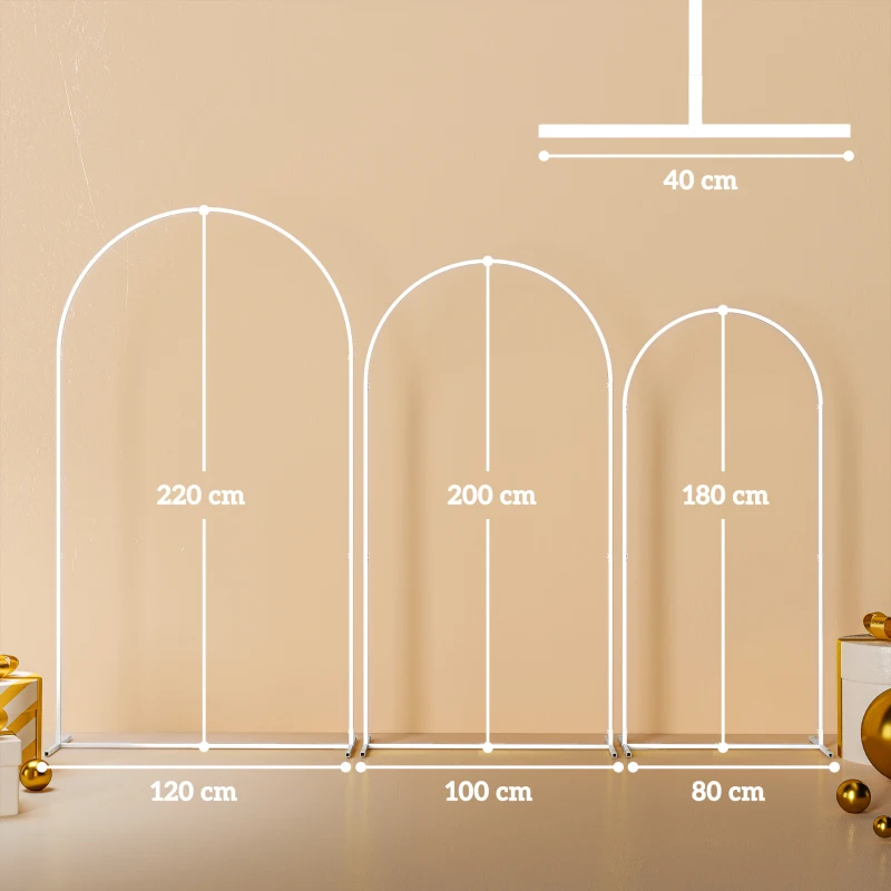 Outsunny Wedding Arch Frame Set, Metal Balloon Arch Stand Set, Balloon Arch Stand Set for Birthday Party, 2.2, 2, 1.8 m White