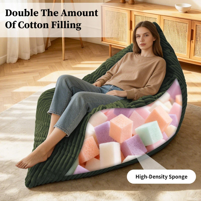 Convertible Bean Bag Chair with Memory Foam, Versatile Lounger for Reading and Gaming, 180L x 125W cm, Green