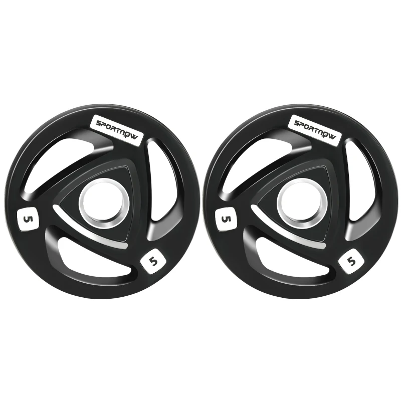 SPORTNOW Two 5kg Olympic Weight Plates, Tri-Grip Rubber-Coated Barbell Weights, with 5cm Holes, for Home, Gym, Office