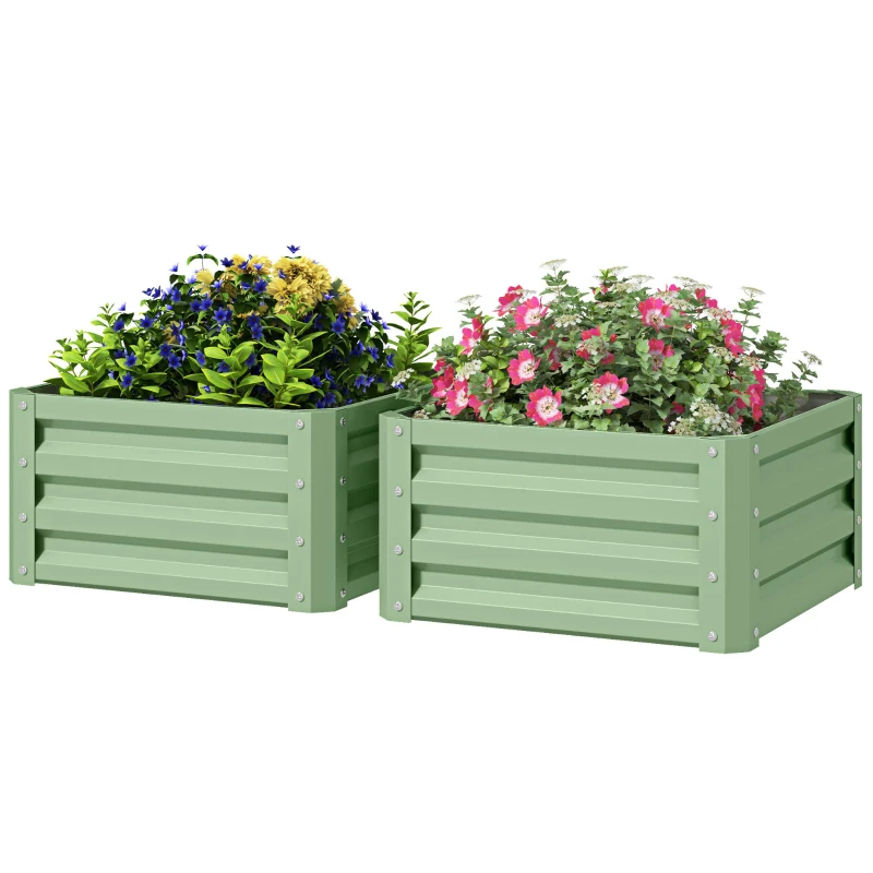 Outsunny Set of Two 60 x 60cm Steel Planter Boxes - Light Green