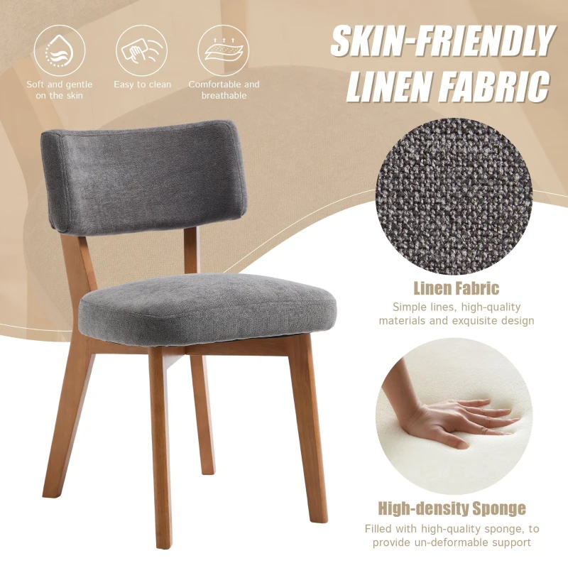 Stylish Mid-Century Dining Chairs with Ergonomic Backrest, Comfortable Upholstered Side Chairs for Dining Room, 47L x 54.5W x 77H cm, Beige
