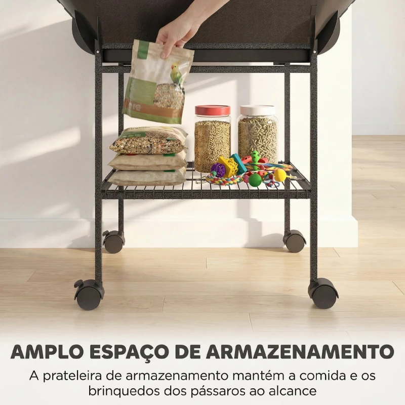 PawHut Parque de Jogos para Pássaros com Rodas Escadas Baloiço Protetor de Sementes Bandeja Comedouros Poleiros 63x63x163 cm