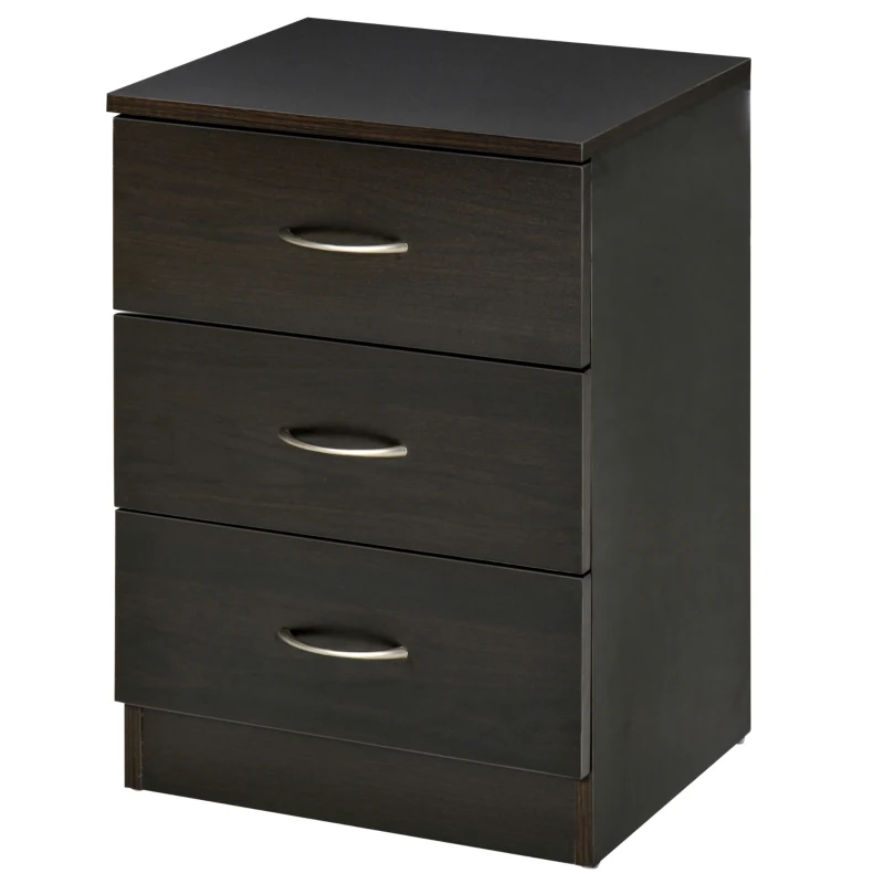 HOMCOM Mesilla de Noche con 3 Cajones y Asas de Aluminio Mesilla de Noche para Dormitorio Salón 40x35x58 cm Marrón Oscuro