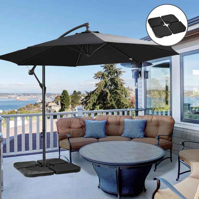 Outsunny Lot de 4 dalles de lestage pour parasol déporté à remplir d'eau ou de sable jusqu'à 60/80 kg 99 x 99 x 8 cm noir