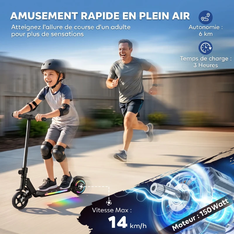 SPORTNOW Trottinette électrique pour enfants 6-14 ans scooter électrique pliable pour enfants vitesse max 14 km/h aluminium noir