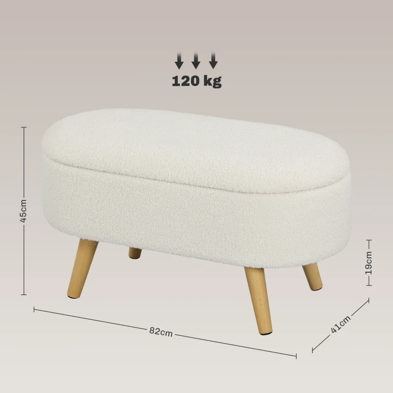HOMCOM Sitzbank mit Stauraum und Deckel, Fußhocker für Flur, Wohnzimmer, Schlafzimmer, Holz, Stoffbezug, Weiß
