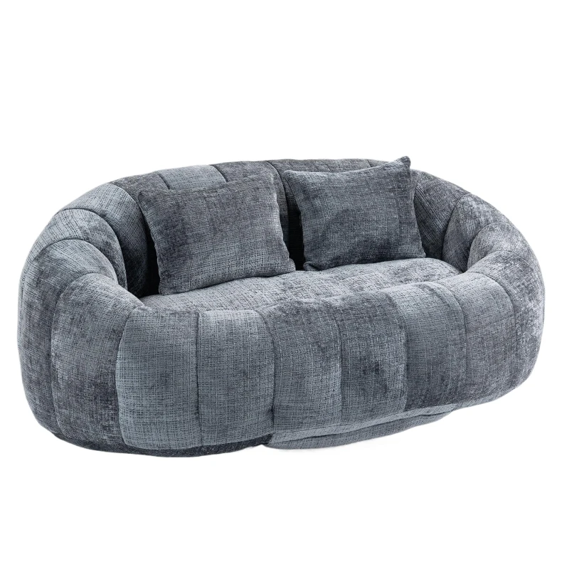 Cozy Oversized Bean Bag Sofa with 2 Matching Pillows, Soft 2-Seat Sectional Couch for Living Room and Bedroom, 145L x 95W x 63H cm, Grey