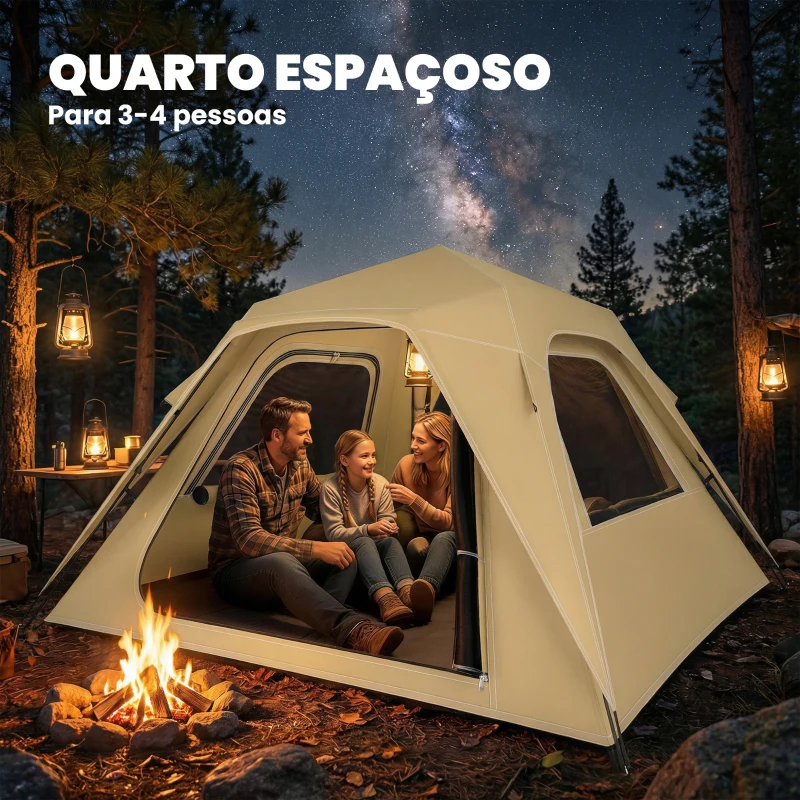 Outsunny Tenda de Campanha Instantânea, Janelas de Rede e Bolsa de Transporte Impermeável para 2-3 Pessoas, Caqui