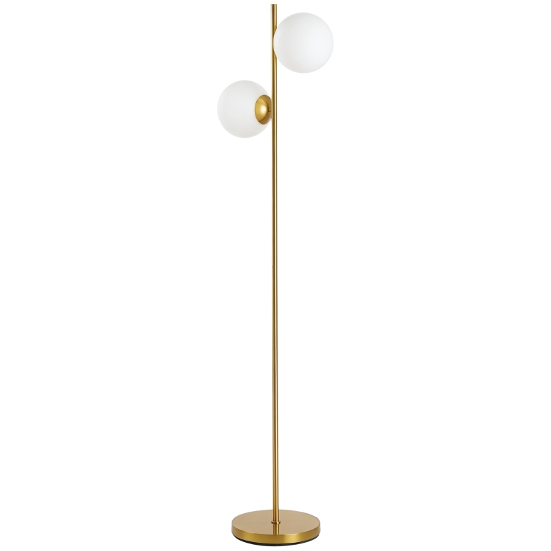 HOMCOM Lampă de Podea cu 2 Lumini și Abajururi Sferice, Comutator de Picior și Soclu E27, Ø28x165 cm, Aur
