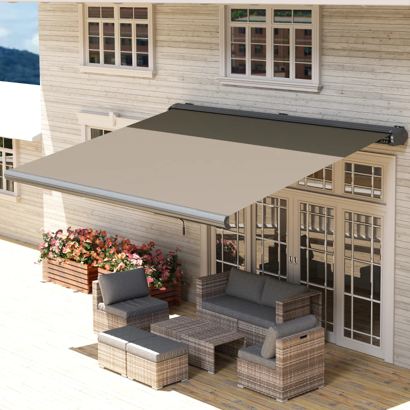 Outsunny 4 x 3(m) Full Cassette Electric Awning with Remote Controller, Aluminium Frame DIY Retractable Garden Awning, UPF50+ Sun Shade Canopy for Deck Door Window, Light Grey