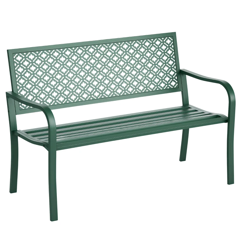 Outsunny 2-Seater Metal Garden Bench Outdoor Patio Loveseat for Porch