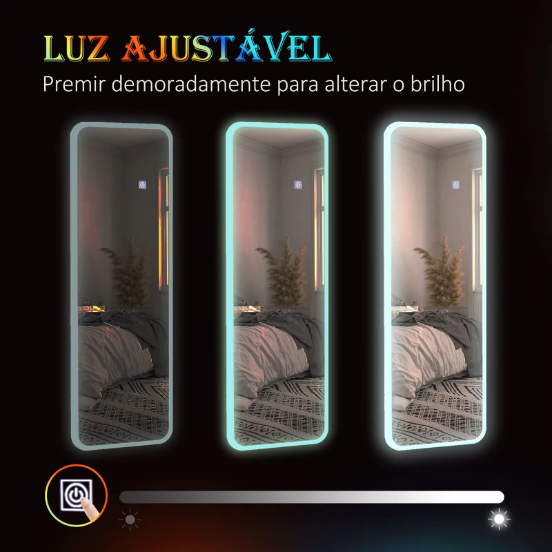 HOMCOM Espelho de Corpo Inteiro com Luzes LED 120x40 cm Espelho de Parede com Iluminação em 7 Cores RGB e Função de Memória Prata