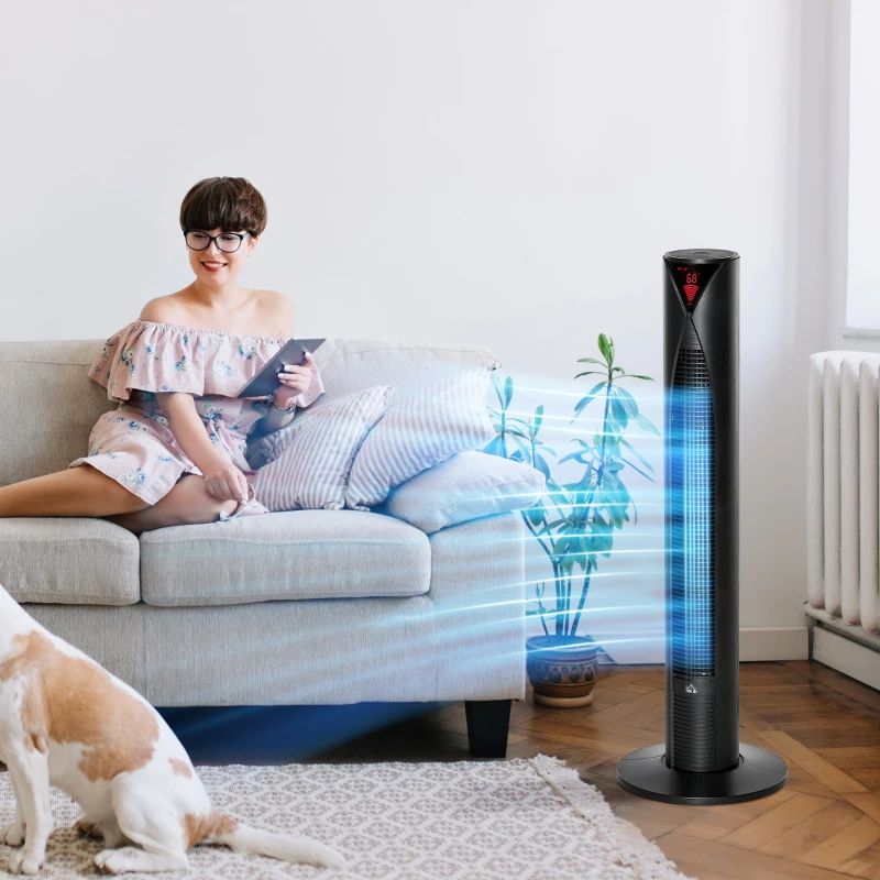 HOMCOM Ventilateur colonne silencieux oscillation 70° minuterie 12h 4 modes 3 vitesses 45W 31,5 x 31,5 x 96 cm noir