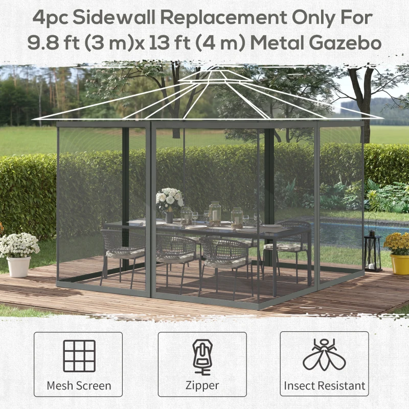 Outsunny 352 x 207cm Universal Replacement Mesh Sidewall Netting for Patio Gazebos and Canopy Tents, (Sidewall Only) Dark Grey
