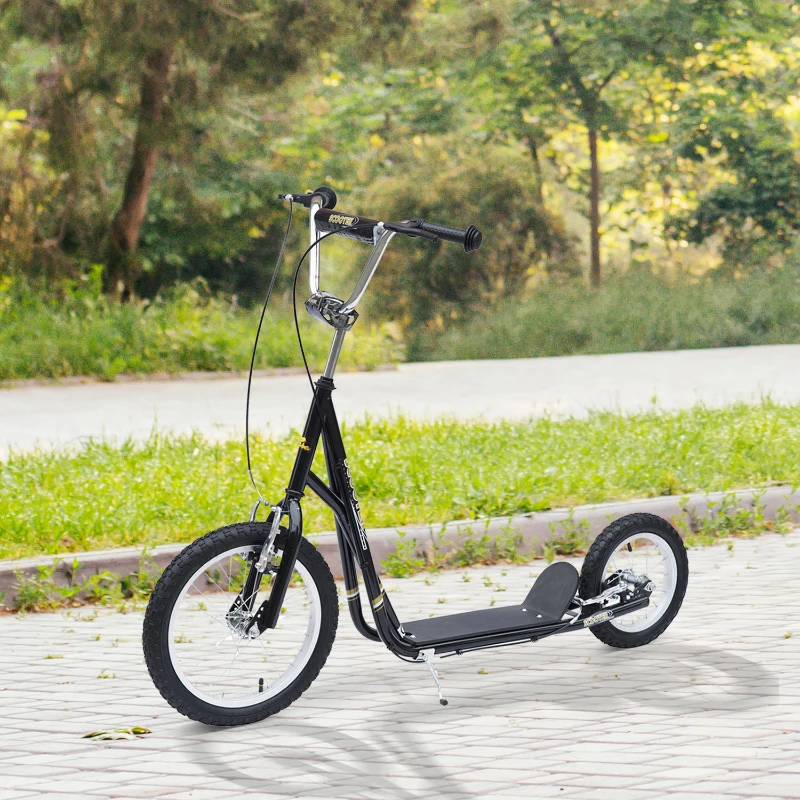 HOMCOM Trottinette patinette Vélo Enfant à partir de 5 Ans Tout Terrain Grands pneus gonflables Guidon réglable poignées Freins et béquille pour Adultes et Enfants Acier Noir