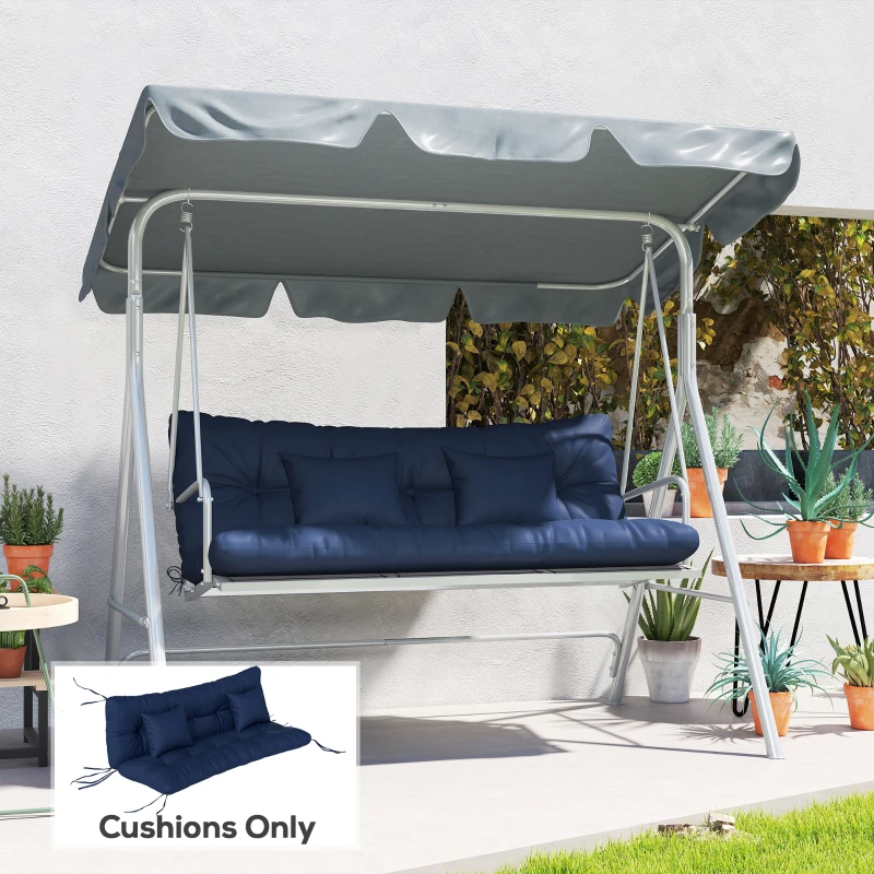 Outsunny Outdoor Seat Cushions Back Cushion with 2 Pillows, Water Repellent Seat Pads for 3-Seater Chair, Dark Blue