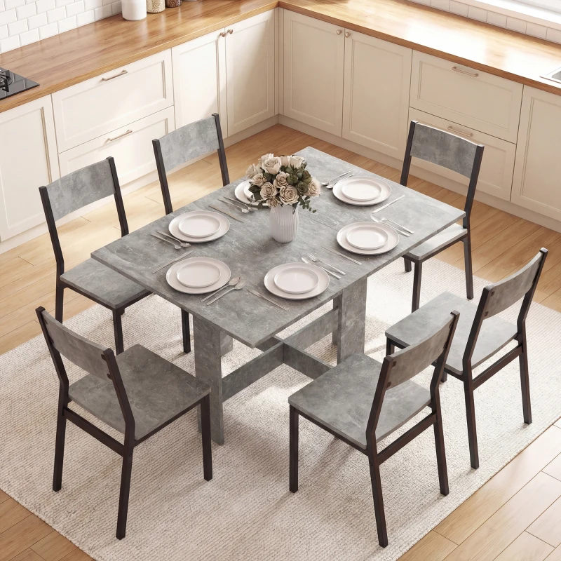 HOMCOM Folding Dining Table, Space-Saving Drop Leaf Kitchen Table for 4-6 People Grey