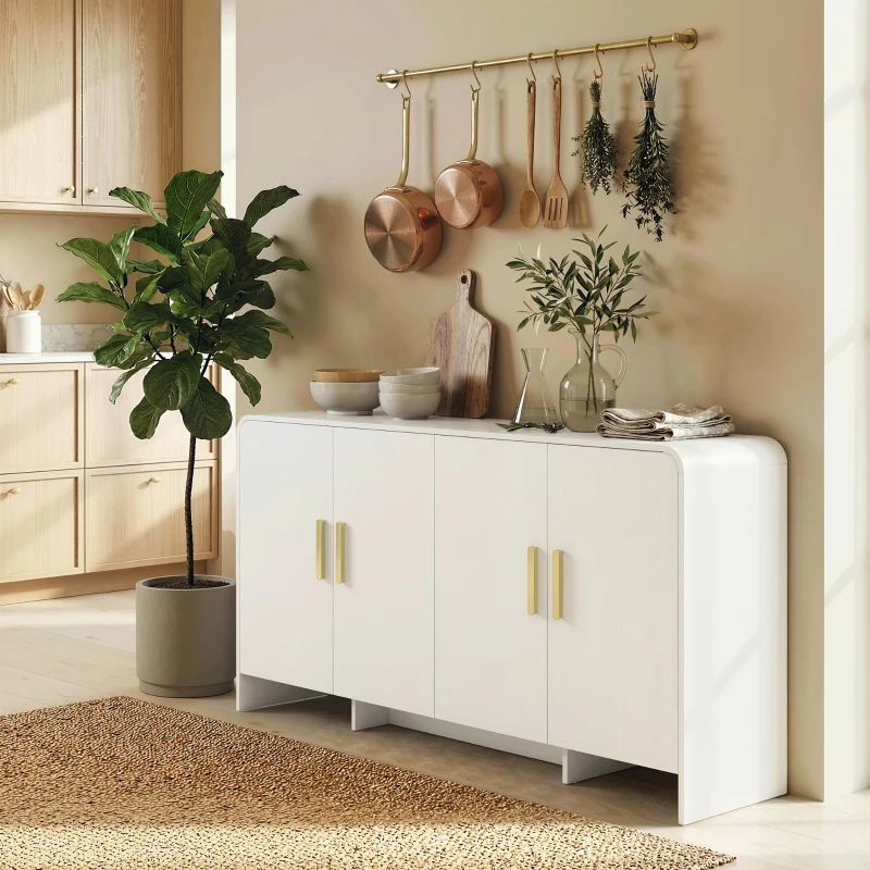 HOMCOM Aparador de Cozinha com 4 Prateleiras 4 Portas com Fecho Suave Móvel para TV de 72 Polegadas 152x40x80 cm Branco