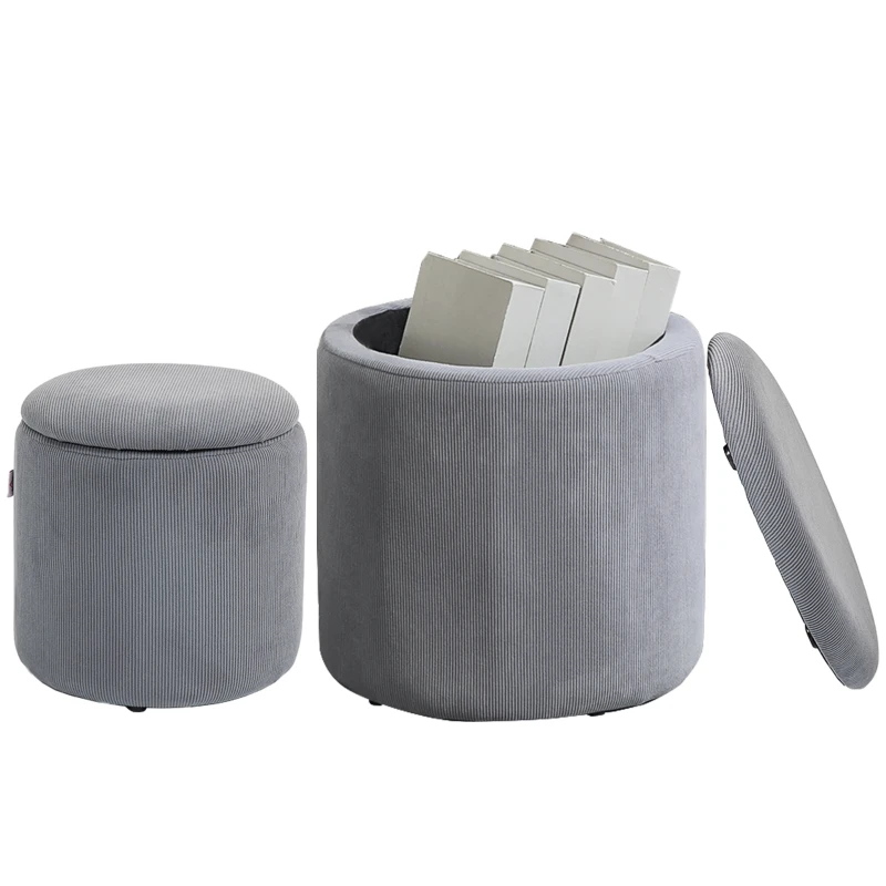 HOMCOM Set of Two Corduroy Storage Ottomans - Grey
