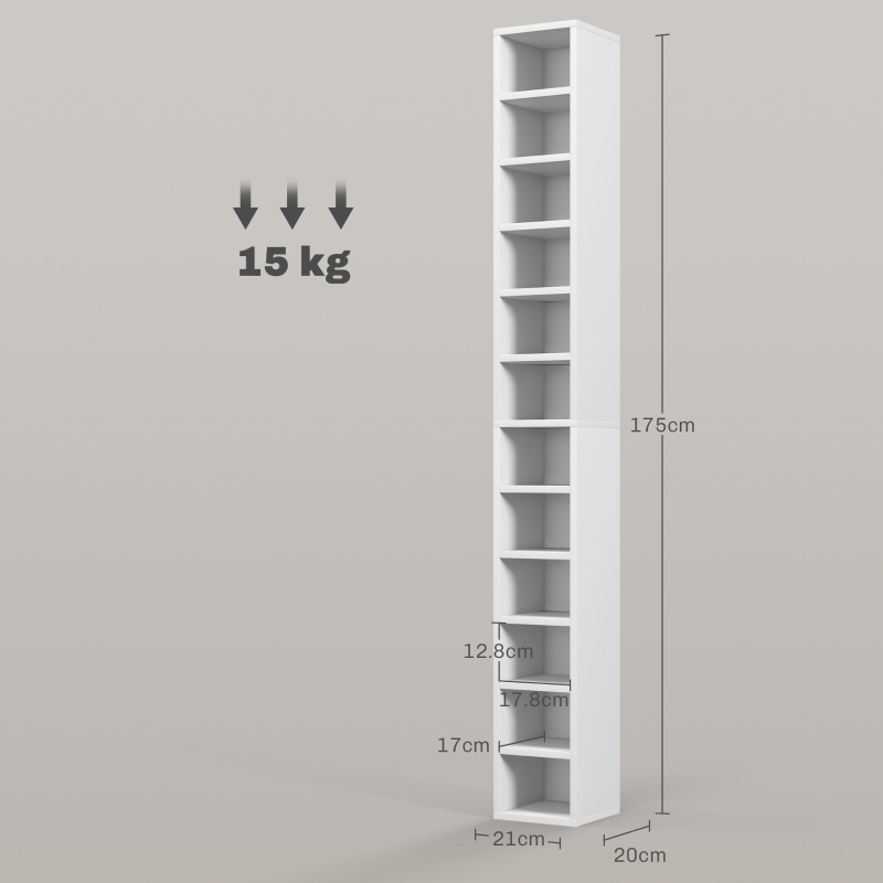 HOMCOM 204 CD Tall Narrow Media Storage Tower - White