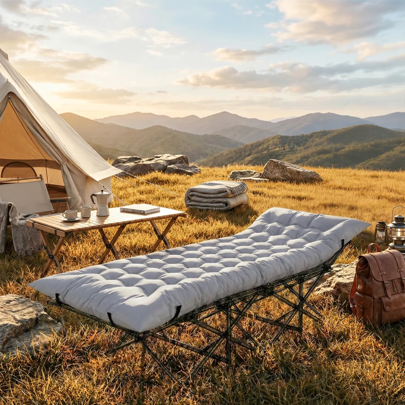 Outsunny Camping Isomatte faltbare 8cm Dick Campingmatratze mit rutschfester Hülle Gurten für Camping 200 x 80 cm Hellgrau