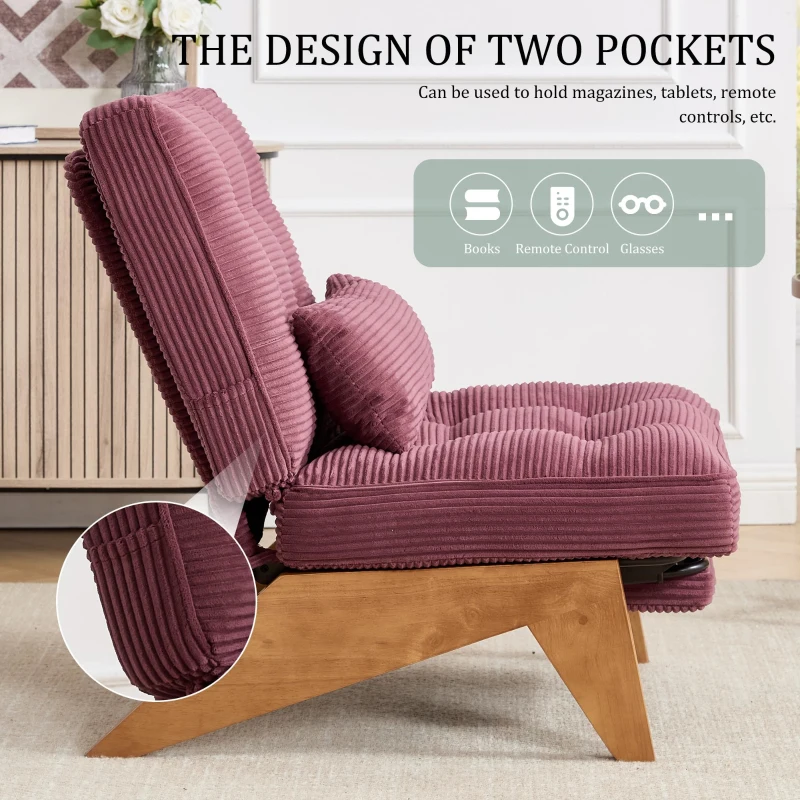 Cozy Reclining Accent Chair with Foldable Ottoman and Lumbar Pillow, Soft Adjustable Lounger for Living Room, 127L x 73W x 90H cm, Wine Red