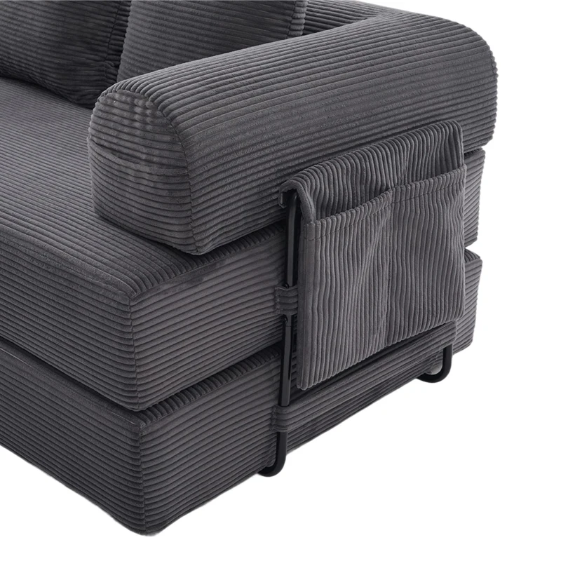 Cozy Compressible Folding Sofa with Detachable Metal Frame, Soft Modular Sectional Couch for Small Apartment, 110L x 33W x 33H cm, Dark Gray