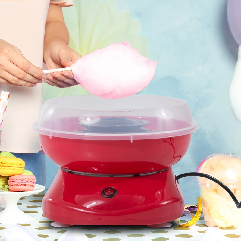 HOMCOM Macchina per Zucchero Filato in PP, Acciaio Inox e Alluminio 450W 27 x 26 x 18cm Rosso