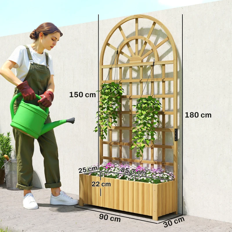 Outsunny Floreira com Treliça de Madeira para Plantas Trepadeiras com Orifícios de Drenagem Floreira Elevada para Jardim 90x30x180 cm Madeira