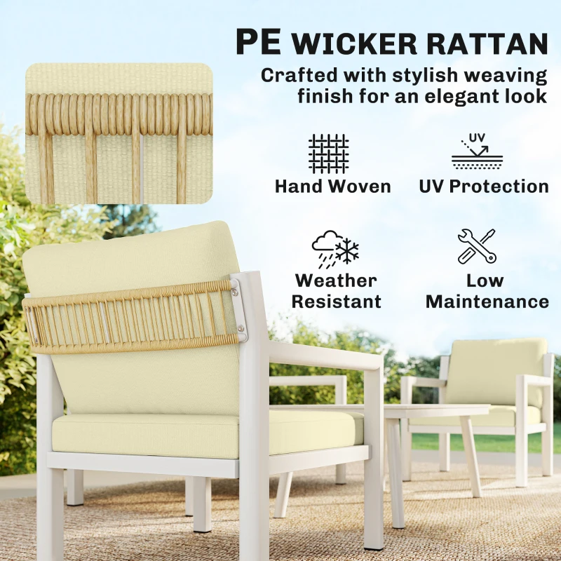 Outsunny 4 Seater Rattan Garden Furniture Set with 2 Armchairs, Loveseat, Coffee Table, Garden Sofa Set with Cushions, Beige