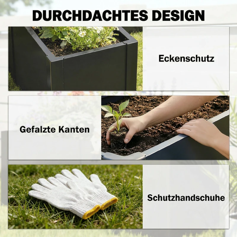 Outsunny Hochbeet L-förmig Blumenhochbeet witterungsbeständig, Pflanzbeet Frühbeet aus Verzinkter Stahl 150 x 150 x 55 cm Schwarz