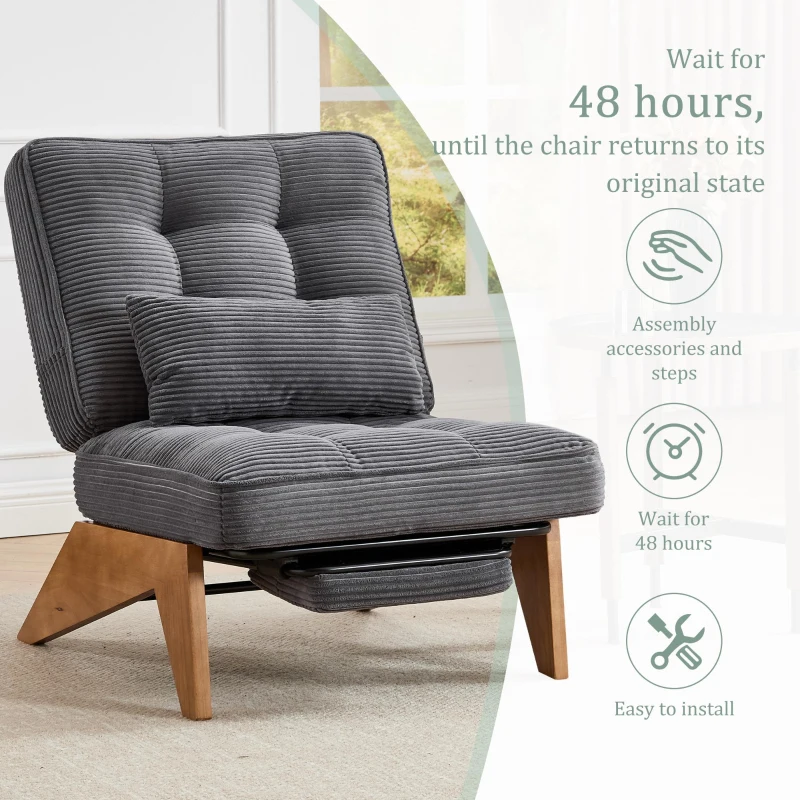Cozy Reclining Accent Chair with Foldable Ottoman and Lumbar Pillow, Soft Adjustable Lounger for Living Room, 127L x 73W x 90H cm, Dark Gray
