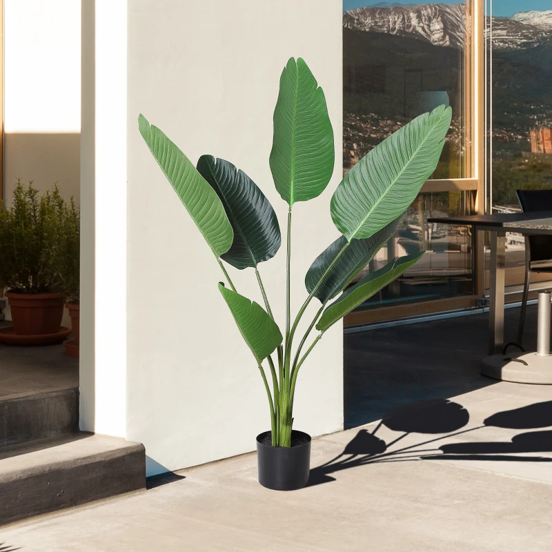 Outsunny 2 Palmas Artificiales 120 cm Plantas Artificiales Árboles Artificiales con 7 Hojas y Maceta para Decoración Hogar Verde
