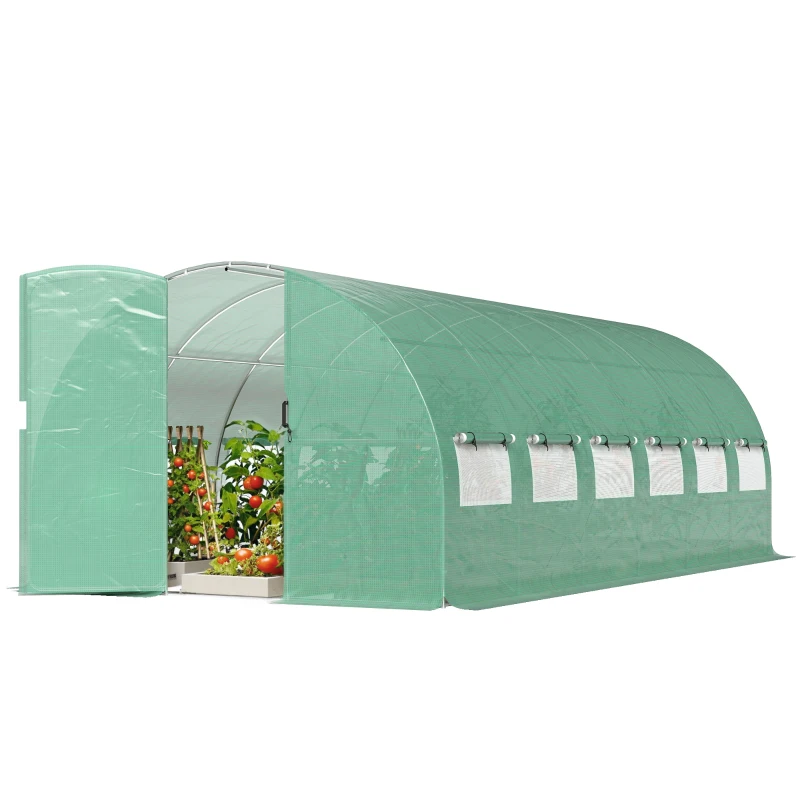 Outsunny Invernadero de Túnel 6x3x2 m con Puerta con Bisagras 12 Ventanas de Malla y Estructura de Acero Galvanizado Verde