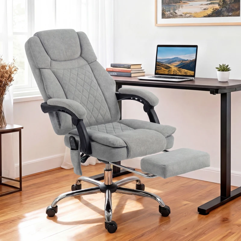 HOMCOM Office Chair with 6-Point Vibration Massage and Heat, Executive Computer Desk Chair with High Back, Reclining, Grey