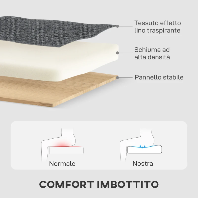 HOMCOM Divano Letto 3 Posti con Chaise e Spazio Contenitore, in Tessuto Effetto Lino, 197x129x85 cm, Grigio Carbone