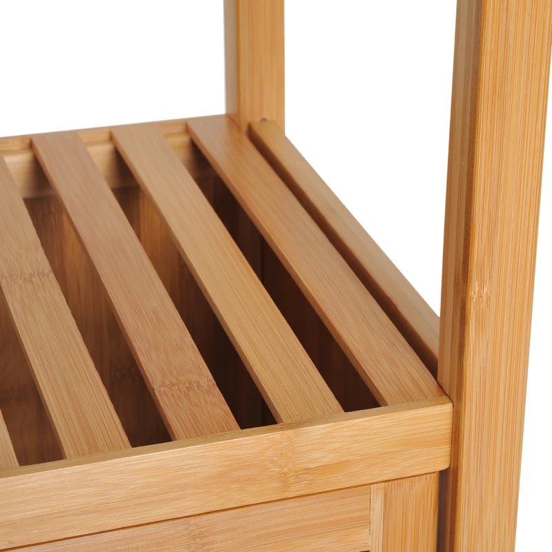 HOMCOM Meuble Colonne Rangement Salle de Bain Bambou Design Naturel 36L x 33l x 140H cm 2 étagères 4 Niveaux + Placard