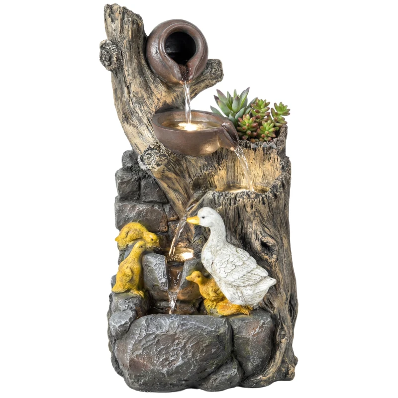 Outsunny 5-Tier Outdoor Waterfall Fountain, Freestanding Self-Contained Cascading Water Feature Garden Landscape