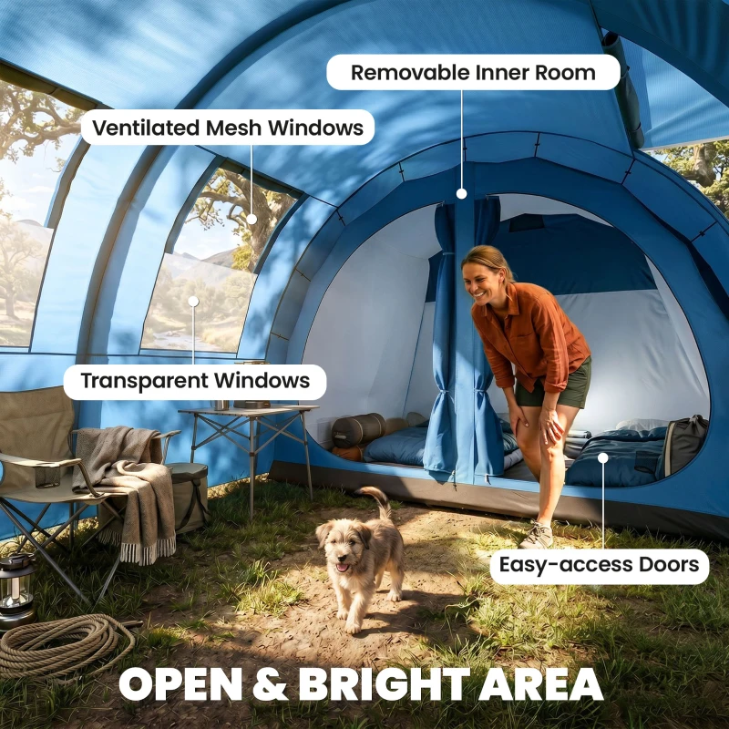 Outsunny 4 Man Camping Tent with 2 Room, Floor and Carry Bag - Blue