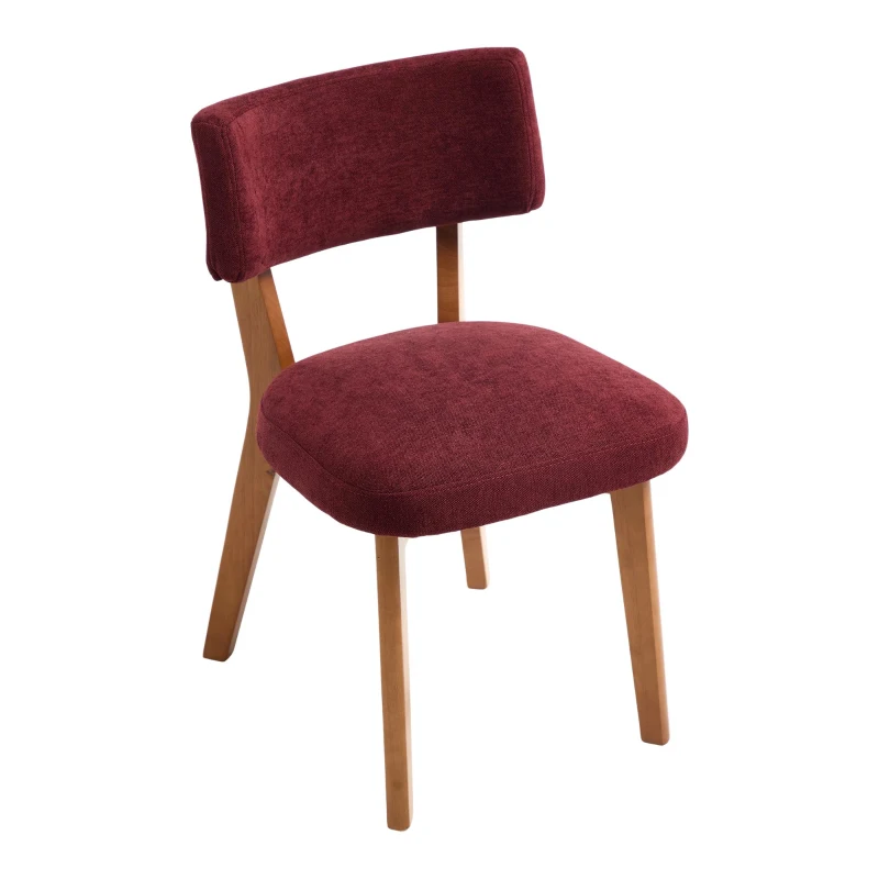 Stylish Mid-Century Dining Chairs with Ergonomic Backrest, Comfortable Upholstered Side Chairs for Dining Room, 47L x 54.5W x 77H cm, Wine Red